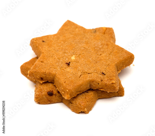 Cinnamon and chocolate chip cookies, seven point star shape, isolated on White background  photo