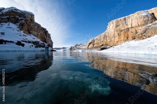 Wallpaper Mural A breathtaking view of icy cliffs mirrored in still waters, embodies the awe-inspiring beauty of polar landscapes, revealing the majesty and harmony of nature. Torontodigital.ca