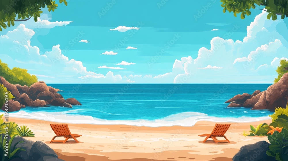 Naklejka premium Seascape with beach, sand and sea. illustration