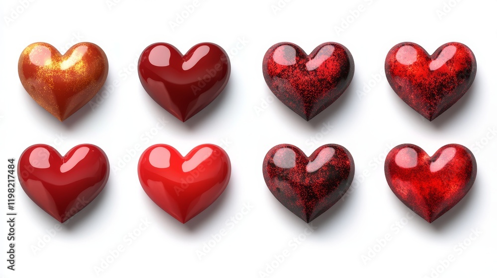 Red hearts on a white background. 3d rendering, 3d illustration Red hearts on a white background. 3d rendering, 3d illustration