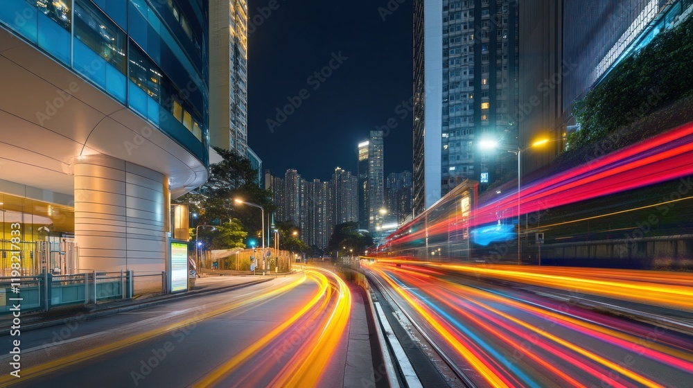 Vibrant Cityscape: Night Lights and Motion Blur in Hong Kong Vibrant Cityscape: Night Lights and Motion Blur in Hong Kong