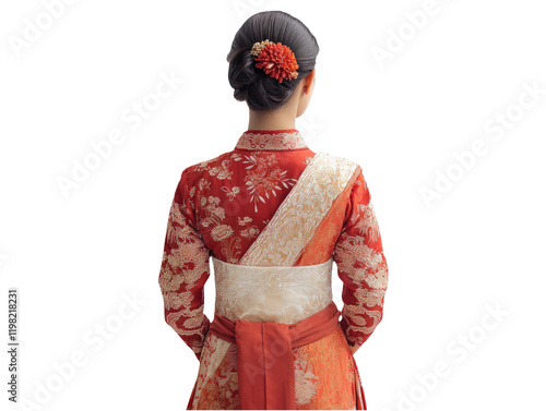 Traditional Kebaya with Siger and Parang Batik Design Isolated
