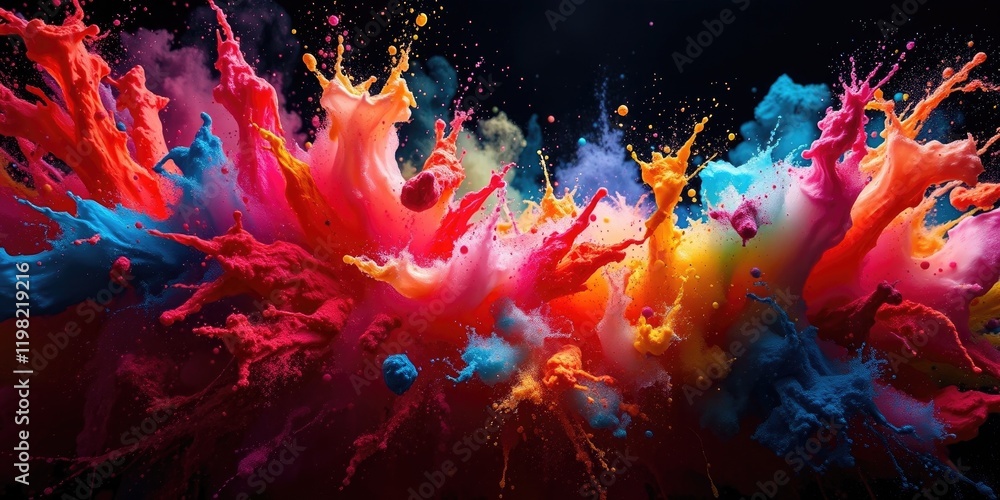 Bright Holi powders burst into the air, creating a stunning collage of colors against a dark backdrop, capturing the spirit of the joyful festival Bright Holi powders burst into the air, creating a stunning collage of colors against a dark backdrop, capturing the spirit of the joyful festival