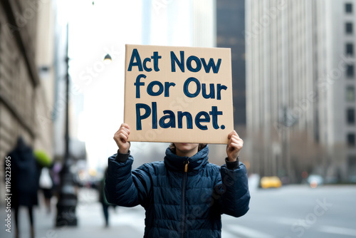 A person holds a sign reading 