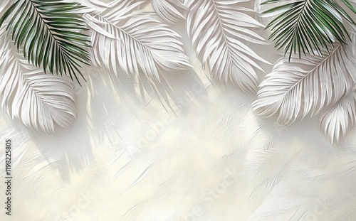 Minimalist Tropical Palm Leaves Wallpaper on Soft Textured Background