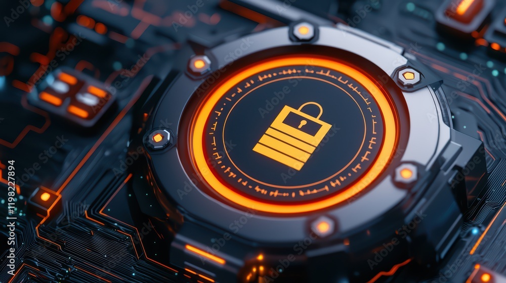 Digital Lock Icon on Circuit Board Background for Security Concepts Digital Lock Icon on Circuit Board Background for Security Concepts