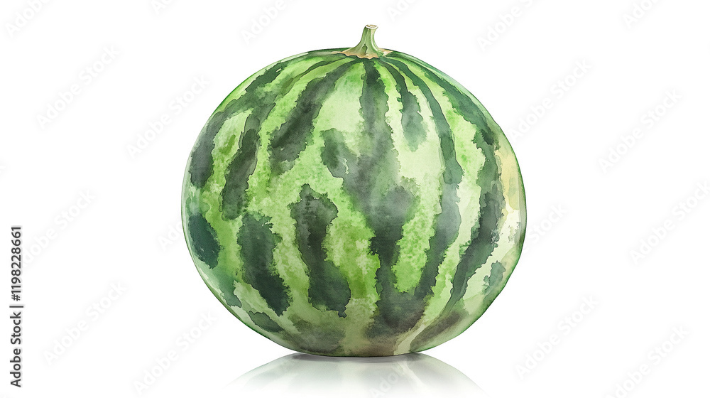 watercolor illustration of one single watermelon isolated on white background