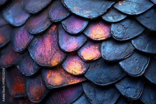 Wallpaper Mural biomechanical surface texture, iridescent black metal scales forming complex patterns, subtle purple energy pulses, cyberpunk aesthetic Torontodigital.ca