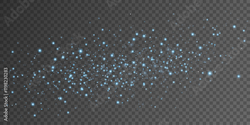 Glowing dynamic particles isolated on dark transparent background. Bright blurred lights. Abstract light effect. Glares and flares. Vector illustration. EPS 10