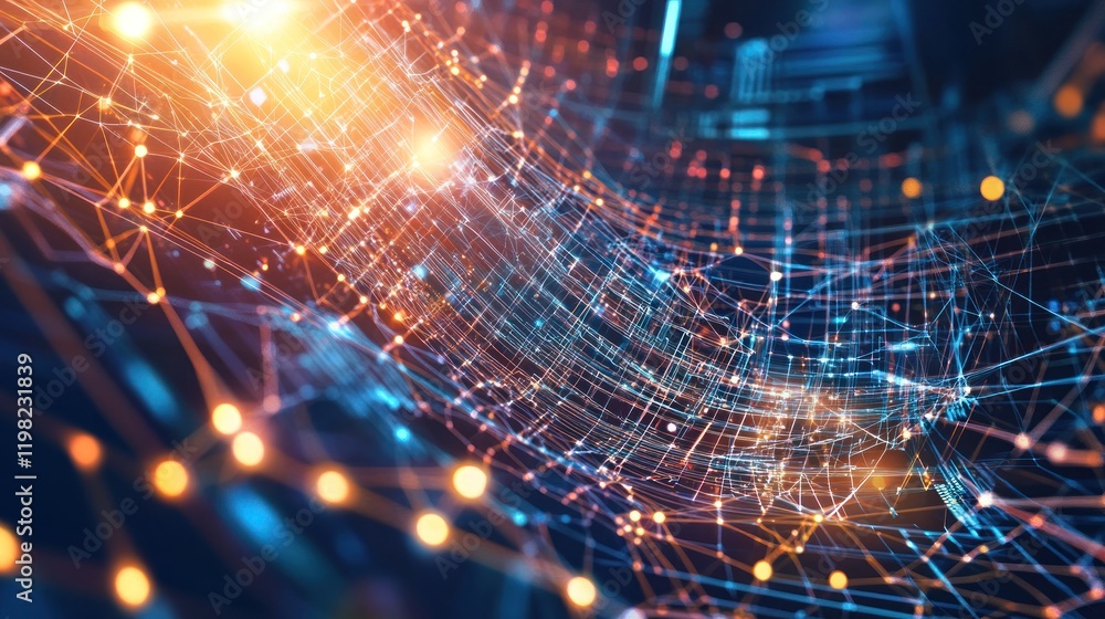 Obraz premium Abstract Network Connection: Digital Data Flow Visualization