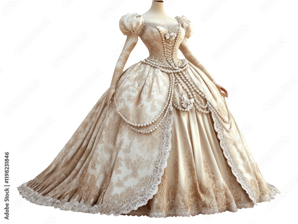 Obraz premium Elegant Gown with Pearl Belt on Transparent Background, Isolated