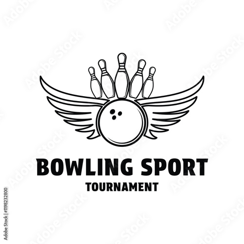 bowling sport logo design vintage style concept with wing for sport club