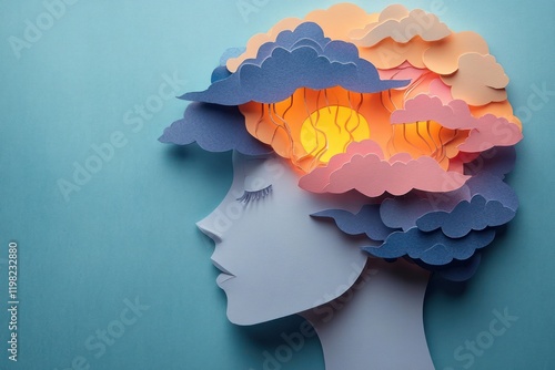 Wallpaper Mural Mental Health Paper Art Brain Silhouette with Thunderstorms representing Emotion and Anxiety Torontodigital.ca