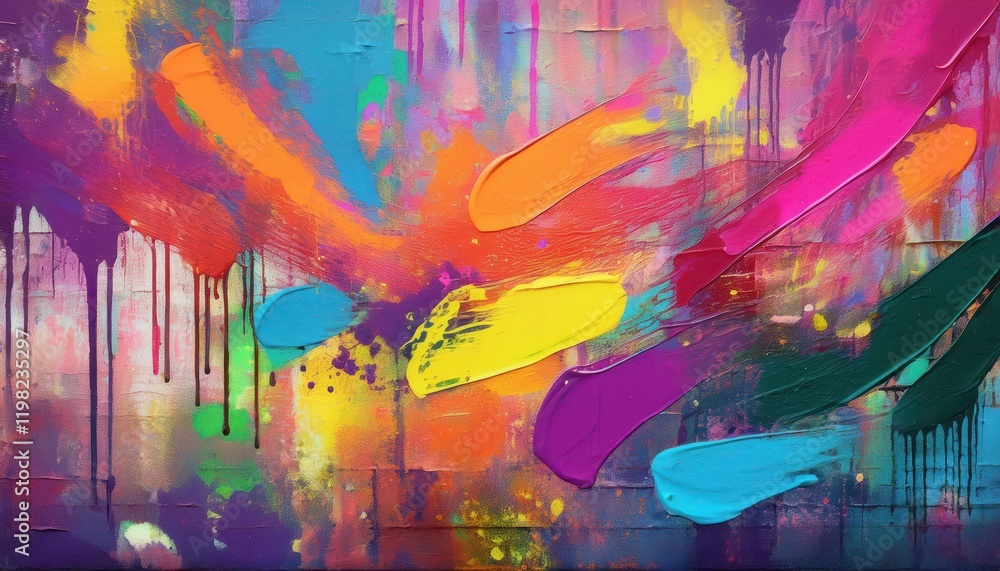 Obraz premium Abandoned Artistic Layer Messy Paint Strokes and Smudges Creating a Layered Texture on an Aged Wall Background