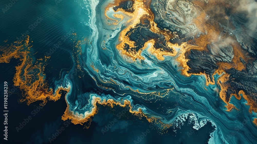 Obraz premium Abstract_fluid_art_in_navy_blue_and_gold_resembling