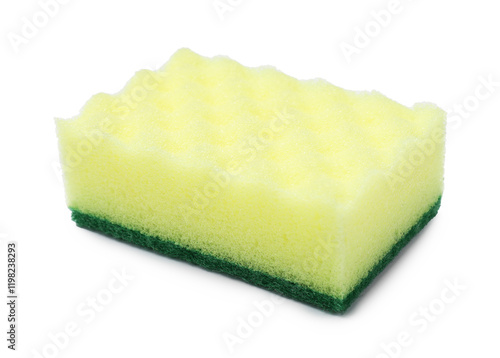 One yellow sponge isolated on white. Cleaning tool