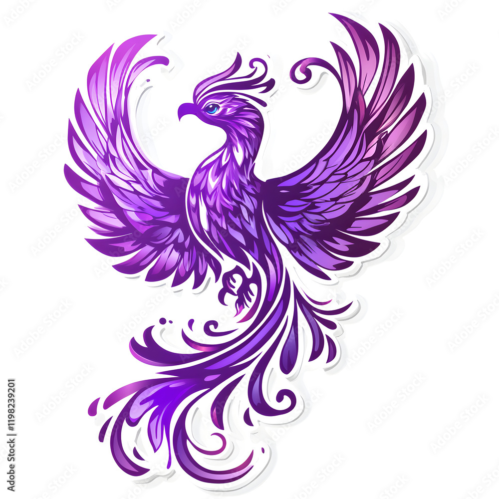 Obraz premium Minimalistic Purple Phoenix Design in Flat Vector Style