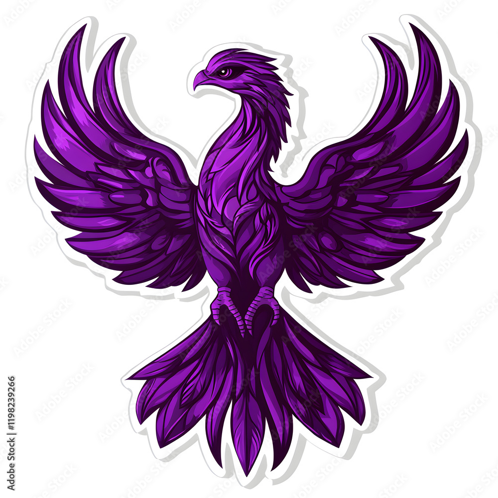 Fototapeta premium Purple Phoenix Sticker Vector Art on White Background