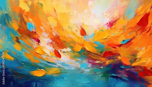 Fotografie Vibrant Modern Impressionistic Art Poster Abstract Exploration of Color and Form, Capturing the Spirit of Contemporary Abstraction