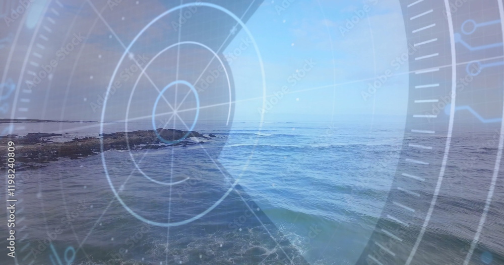 Naklejka premium Radar scanning image over ocean landscape