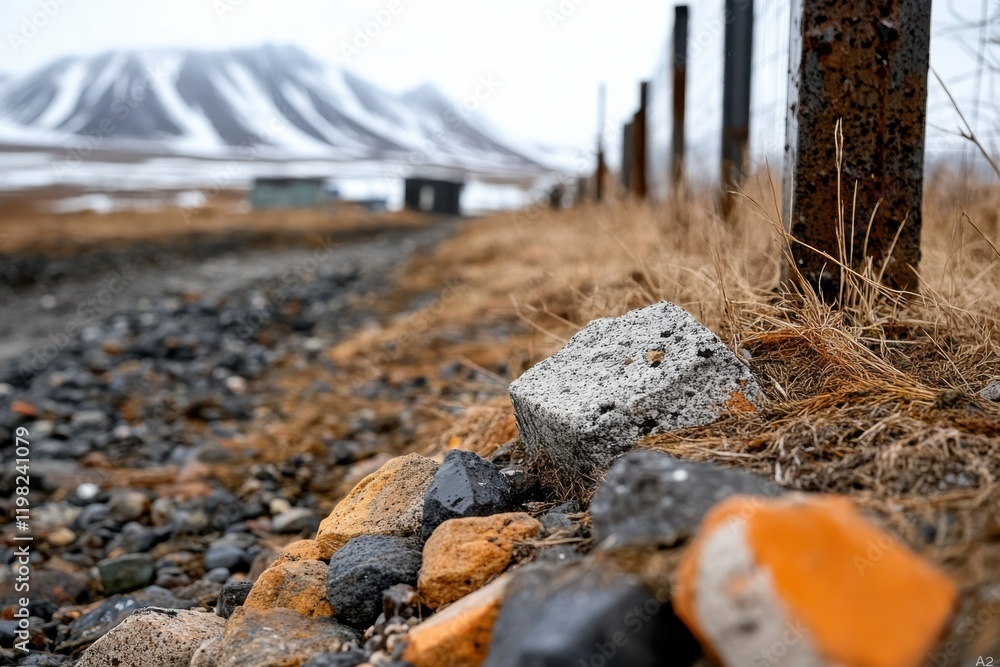 A rocky landscape featuring an abandoned fencing structure set against a mountain backdrop, symbolizing the intersection of human presence and nature's reclaiming force. A rocky landscape featuring an abandoned fencing structure set against a mountain backdrop, symbolizing the intersection of human presence and nature's reclaiming force.