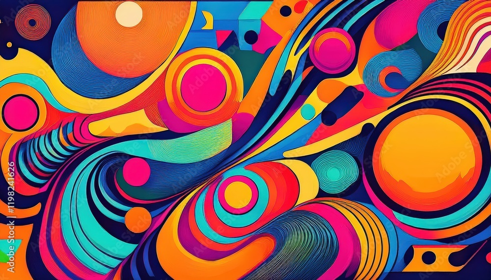 Vibrant Neo Memphis Style Pop Art Pattern A Modern, Multicolor Futuristic Abstraction, Blending Bright Hues in a Timeless, Abstract Landscape. Vibrant Neo Memphis Style Pop Art Pattern A Modern, Multicolor Futuristic Abstraction, Blending Bright Hues in a Timeless, Abstract Landscape.