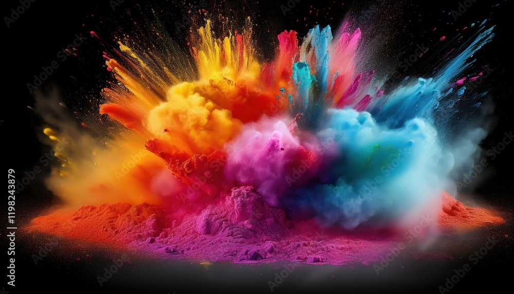 Vibrant, Radiant Rainbow Powder Explosion Decor for Holi Festival, Set Against a Transparent Backdrop Vibrant, Radiant Rainbow Powder Explosion Decor for Holi Festival, Set Against a Transparent Backdrop