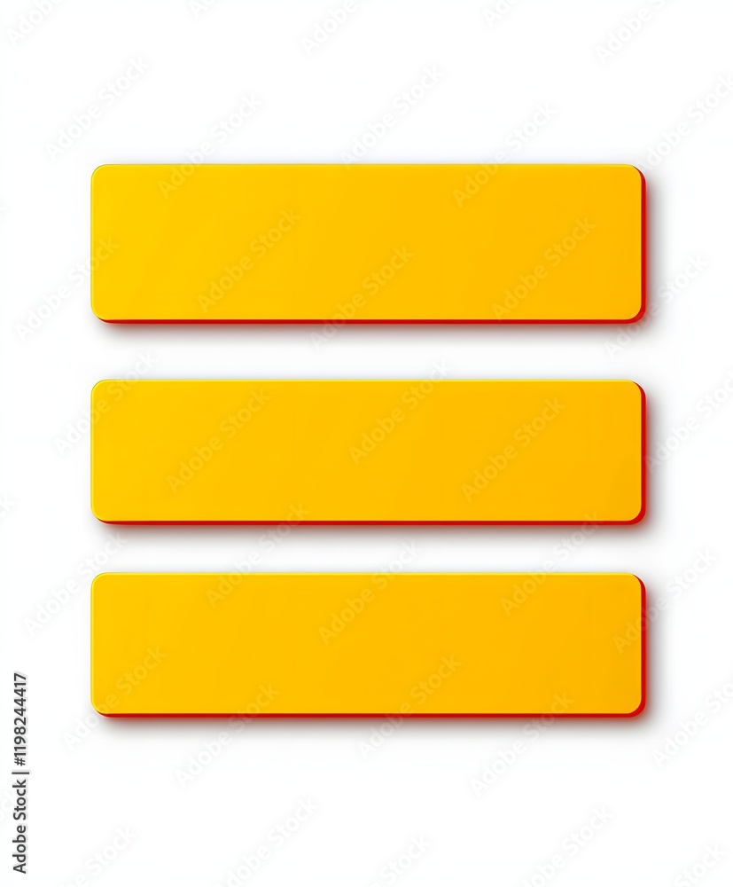 Three Horizontal Yellow Rectangles on White Background Three Horizontal Yellow Rectangles on White Background