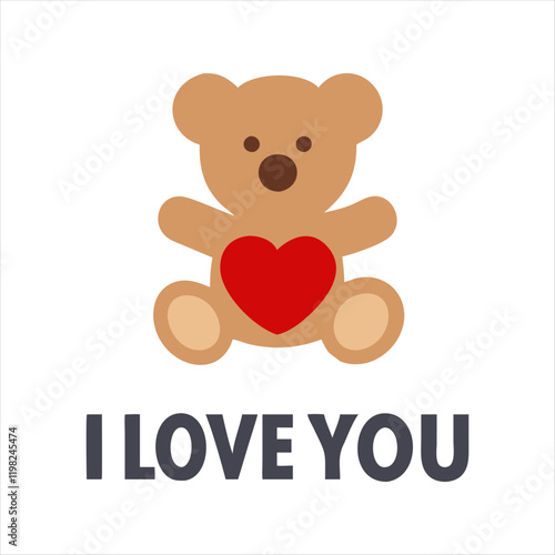 "Colorful and Silhouette Vector Design of Teddy Bear Holding 'I Love You' Heart"