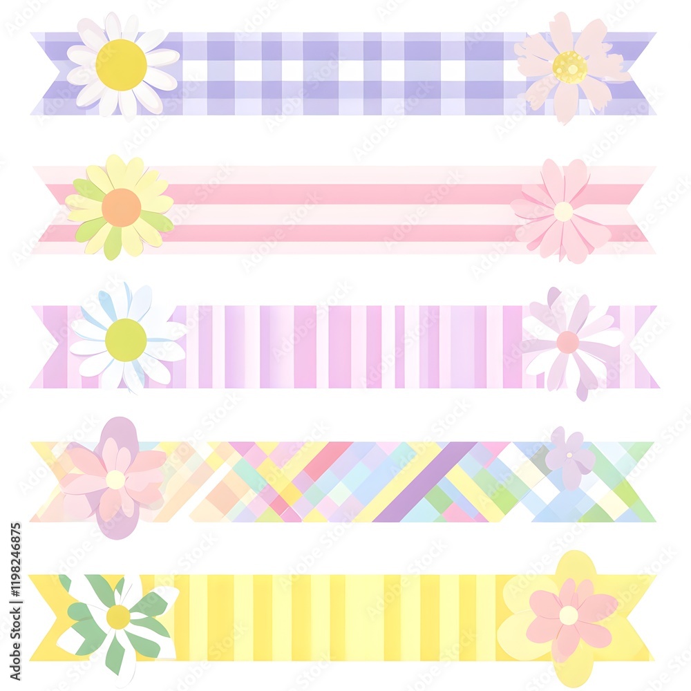 Pastel Flower Banners with Various Patterned Ribbons Pastel Flower Banners with Various Patterned Ribbons
