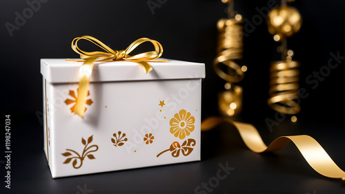 presents Luxury gold gift box presents die cut without background.for celebration festival commercia photo