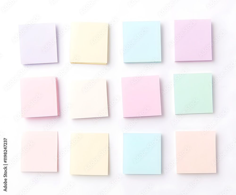 Twelve pastel colored sticky notes arranged in a grid Twelve pastel colored sticky notes arranged in a grid