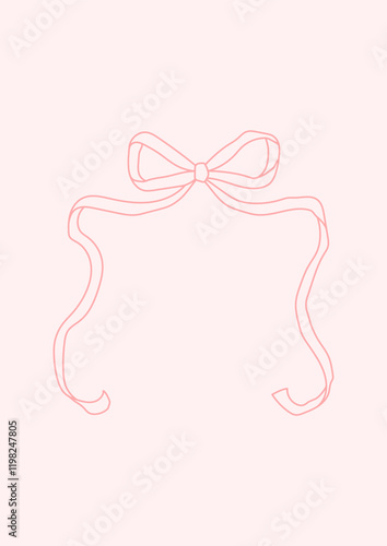 Frame of coquette pretty charming pink bow and ribbons. Hand drawn trendy ribbons border. Vintage bowknots frame for greeting cards, wedding, invitations, social media