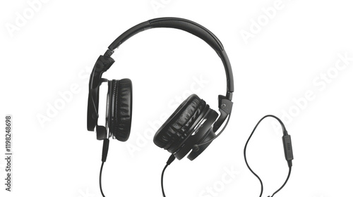 Black wireless headphones on transparent background 