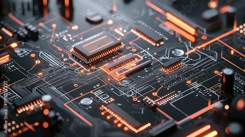 Black circuit diagram on a clean white background, showcasing a high-tech system in an abstract