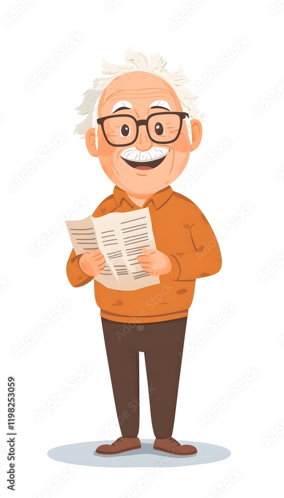 Happy Elderly Man Reading a Newspaper Cheerfully Happy Elderly Man Reading a Newspaper Cheerfully