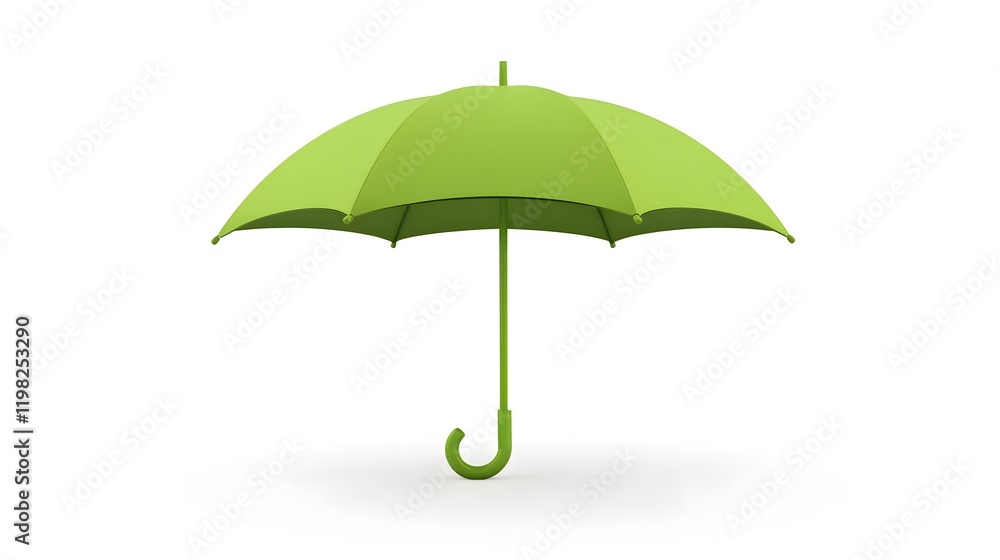 A single lime green umbrella stands upright A single lime green umbrella stands upright