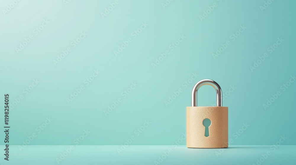 Minimalist Lock on Teal Background for Security Concept Minimalist Lock on Teal Background for Security Concept