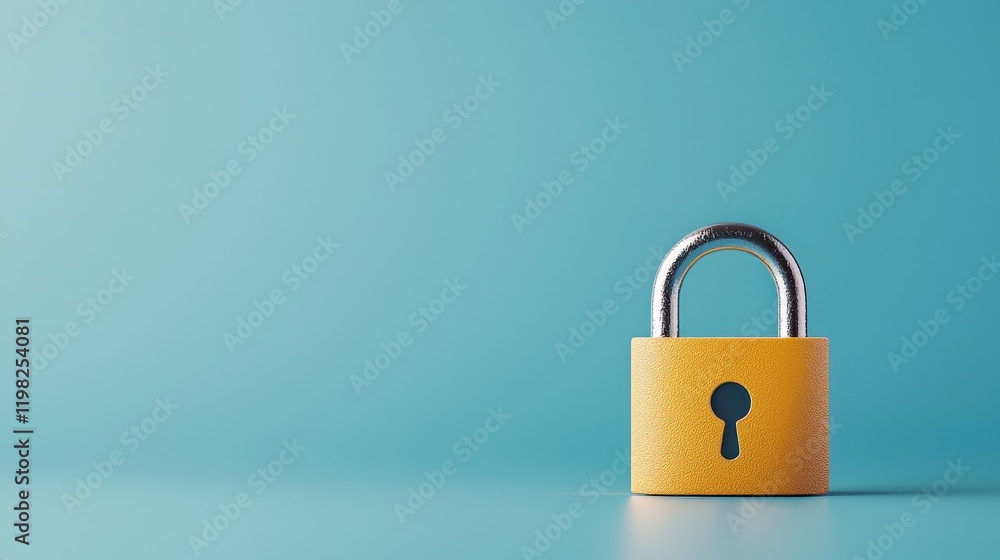 Bright Yellow Padlock on Teal Background Bright Yellow Padlock on Teal Background