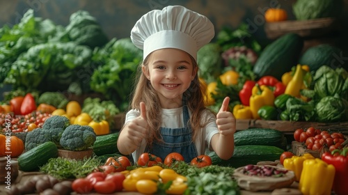 Adorable Little Chef with Fresh Vegetables