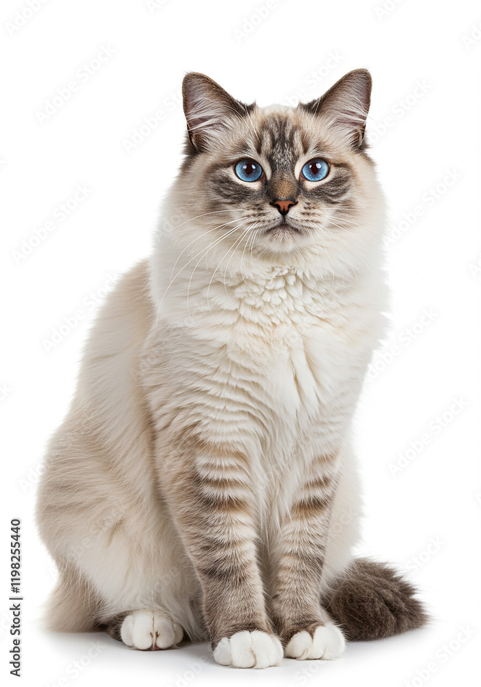 Fluffy Ragdoll Cat with Striking Blue Eyes Studio Shot Fluffy Ragdoll Cat with Striking Blue Eyes Studio Shot