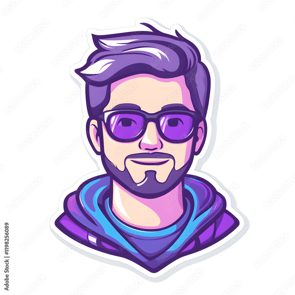 Simple Vector Art of Coder Portrait Sticker with Clean Details Simple Vector Art of Coder Portrait Sticker with Clean Details
