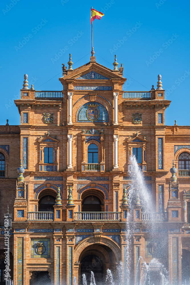 Pavillon auf der Plaza de España im Parque de María Luisa, Sevilla, Spanien, Andalusien
