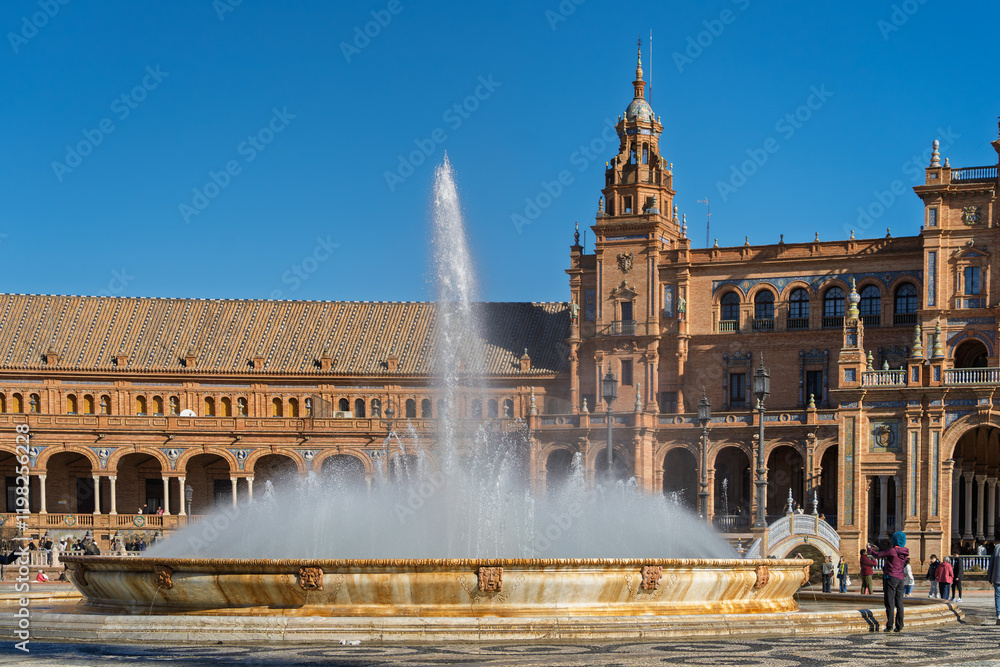 Pavillon auf der Plaza de España im Parque de María Luisa, Sevilla, Spanien, Andalusien