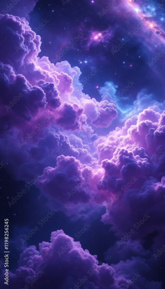 Fototapeta premium Ethereal Antimatter Clouds in Deep Space with Purple-Blue Swirls and Distant Stars