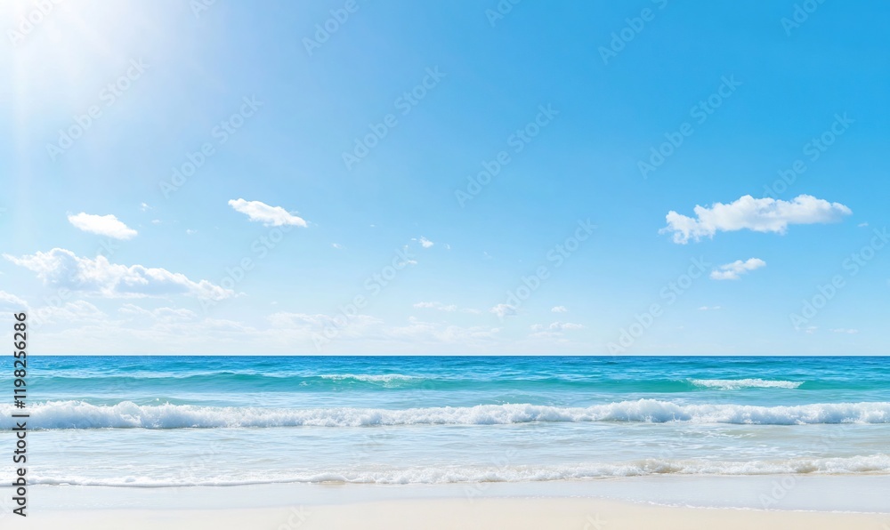 Sunny beach, ocean waves, blue sky, summer vacation Sunny beach, ocean waves, blue sky, summer vacation