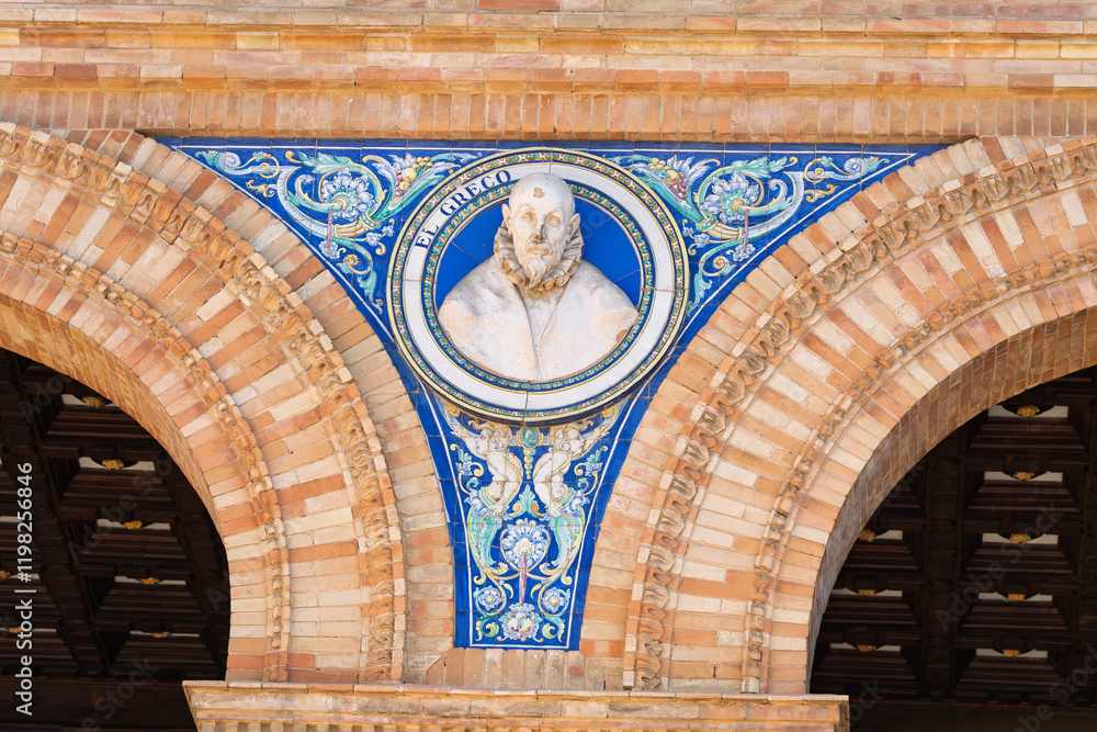 Pavillon auf der Plaza de España im Parque de María Luisa, Sevilla, Spanien, Andalusien