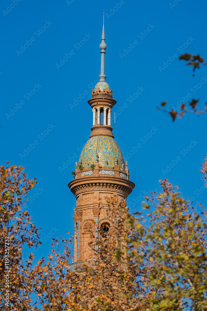Pavillon auf der Plaza de España im Parque de María Luisa, Sevilla, Spanien, Andalusien