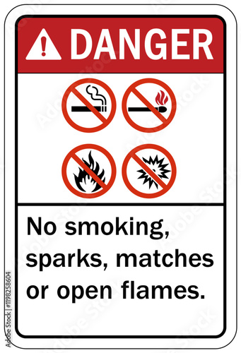No smoking warning sign no smoking, sparks, matches or open flames
