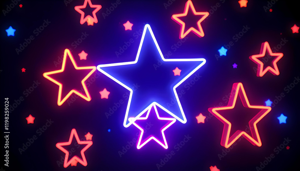 Fototapeta premium A radiant neon star emits pulsating beams of light, illuminating a sleek, high-tech backdrop with a vibrant and immersive futuristic glow